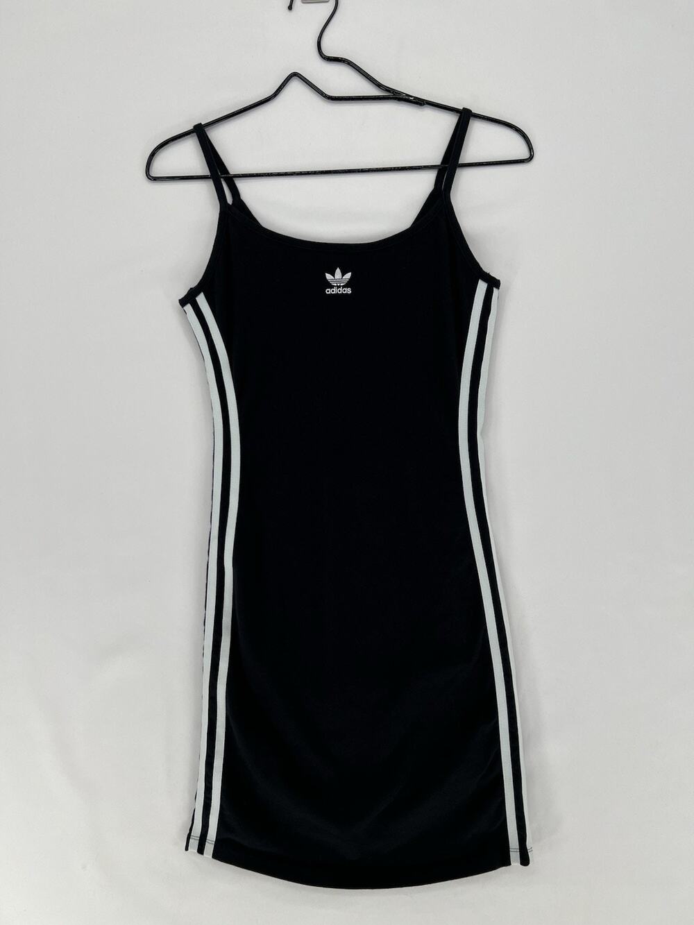 Adidas Womens Rib Tank Dress Black Size XSmall Stripes On Side Casual Wear Y2K